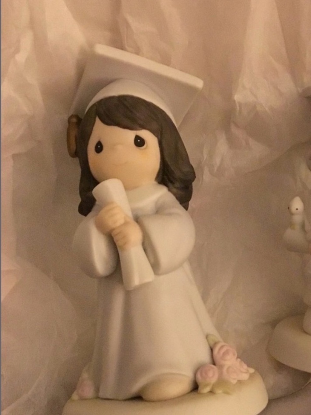 Graduation Girl Figurine in White with Brown Hair - precious moment graduate